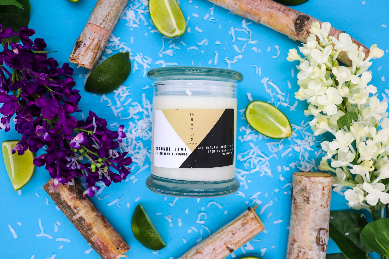 Coconut Lime x Caribbean Teakwood Soy Candle - Gratus Candles